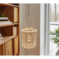 Duży lampion boho z bambusa ze szklanym świecznikiem i uchwytem
