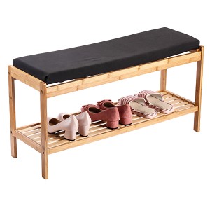Bambusowa szafka na buty z miękkim siedziskiem – 90 cm, boho