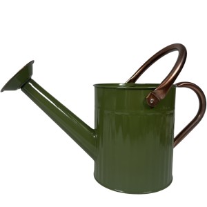 Zielona konewka metalowa z końcówką rozpryskującą – stylowa i praktyczna