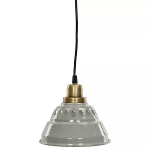 Lampa wisząca szara z metalowym kloszem i złotymi elementami E27