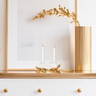 Komplet dwóch świeczników róża biało-złote na świece stołowe