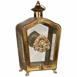 Lampion metalowy złoty mat z uchwytem i drzwiczkami