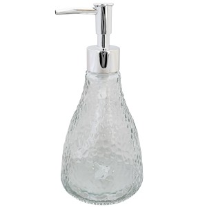 Dozownik do mydła szklany przezroczysty 350 ml ze srebrną pompką
