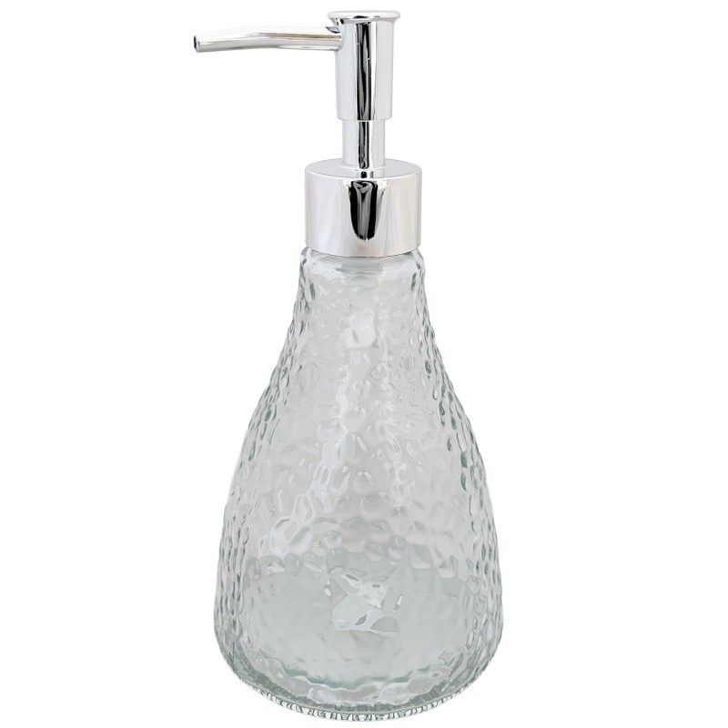 Dozownik do mydła szklany przezroczysty 350 ml ze srebrną pompką