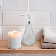 Dozownik do mydła szklany przezroczysty 350 ml ze srebrną pompką