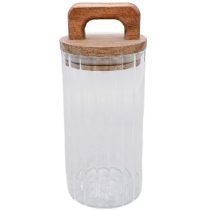 Słoik kuchenny szklany 300 ml z drewnianą szczelną pokrywką