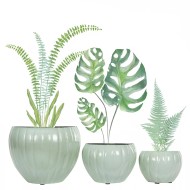 Komplet 3 osłonek doniczek metalowych turkusowych okrągłych