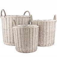 Komplet 3 dużych koszy doniczkowych wiklinowych szarych