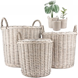 Komplet 3 dużych koszy doniczkowych wiklinowych szarych