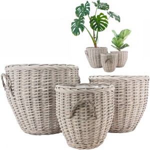 Komplet 3 dużych koszy doniczkowych wiklinowych szarych duże