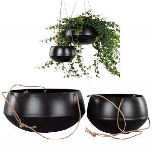 Zestaw 2 loftowych czarnych kwietników wiszących z metalu