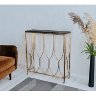 Konsola glamour złota z czarnym blatem 85x26x92 cm do salonu i przedpokoju