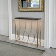 Konsola glamour złota z czarnym blatem 85x26x92 cm do salonu i przedpokoju