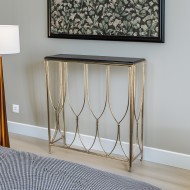 Konsola glamour złota z czarnym blatem 85x26x92 cm do salonu i przedpokoju