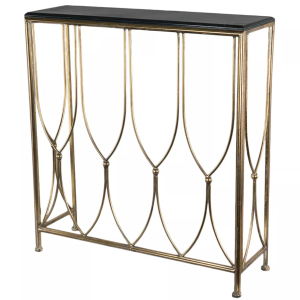 Konsola glamour złota z czarnym blatem 85x26x92 cm do salonu i przedpokoju