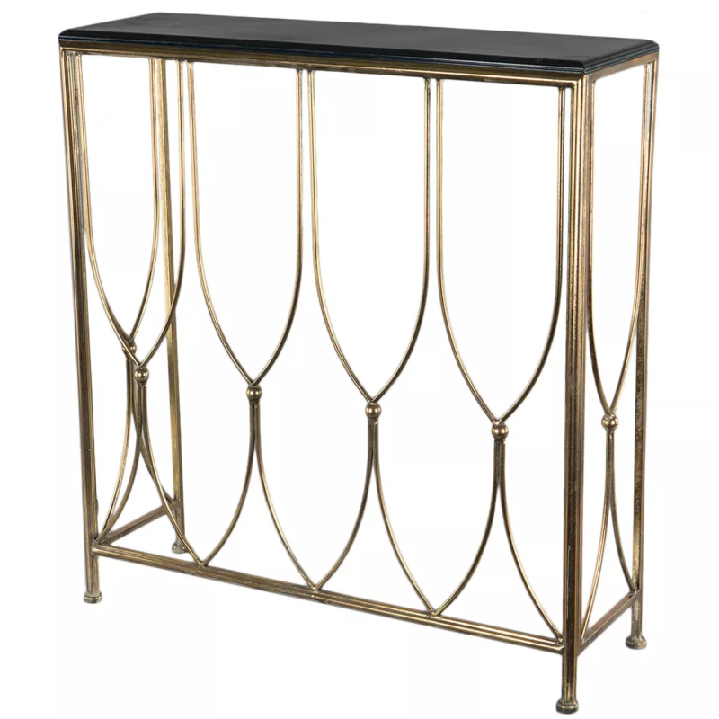 Konsola glamour złota z czarnym blatem 85x26x92 cm do salonu i przedpokoju
