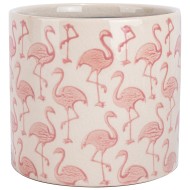 Doniczka ceramiczna biało-różowa 14,5x13 cm we flamingi dekoracyjna do roślin domowych