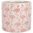 Doniczka ceramiczna biało-różowa 14,5x13 cm we flamingi dekoracyjna do roślin domowych