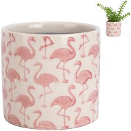 Doniczka ceramiczna biało-różowa 12 cm we flamingi dekoracyjna do roślin domowych