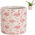 Doniczka ceramiczna biało-różowa 12 cm we flamingi dekoracyjna do roślin domowych
