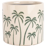 Doniczka ceramiczna beżowa w zielone palmy 14,5x13 cm tropikalna dekoracja do wnętrz