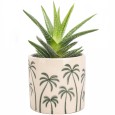 Doniczka ceramiczna beżowa w zielone palmy 12 cm tropikalna dekoracja do wnętrz
