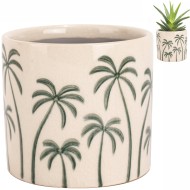 Doniczka ceramiczna beżowa w zielone palmy 12 cm tropikalna dekoracja do wnętrz