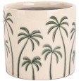 Doniczka ceramiczna beżowa w zielone palmy 12 cm tropikalna dekoracja do wnętrz