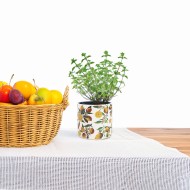 Doniczka ceramiczna biała w cytryny 14x13 cm dekoracyjna do roślin domowych