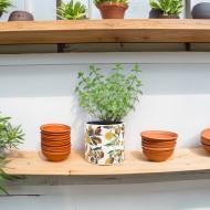 Doniczka ceramiczna biała w cytryny 14x13 cm dekoracyjna do roślin domowych