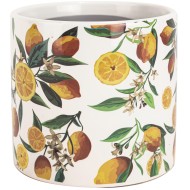 Doniczka ceramiczna biała w cytryny 14x13 cm dekoracyjna do roślin domowych