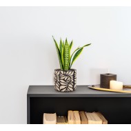 Doniczka ceramiczna beżowo-czarna 14x13 cm z liściastym wzorem dekoracyjna do wnętrz