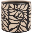 Doniczka ceramiczna beżowo-czarna 14x13 cm z liściastym wzorem dekoracyjna do wnętrz