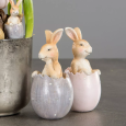 Figurka wielkanocna zajączek w jajku komplet 2 szt. 10 cm różowy i szary