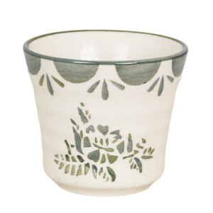 Kubek ceramiczny mały 125 ml biało-zielony ręcznie malowany do zmywarki i mikrofali