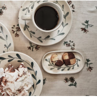 Talerzyk ceramiczny owalny 12,2 cm z liściem biały kamionkowy ręcznie malowany