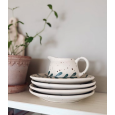 Dzbanek ceramiczny na śmietankę lub sos 9x12,5 cm biały z zielonym liściem