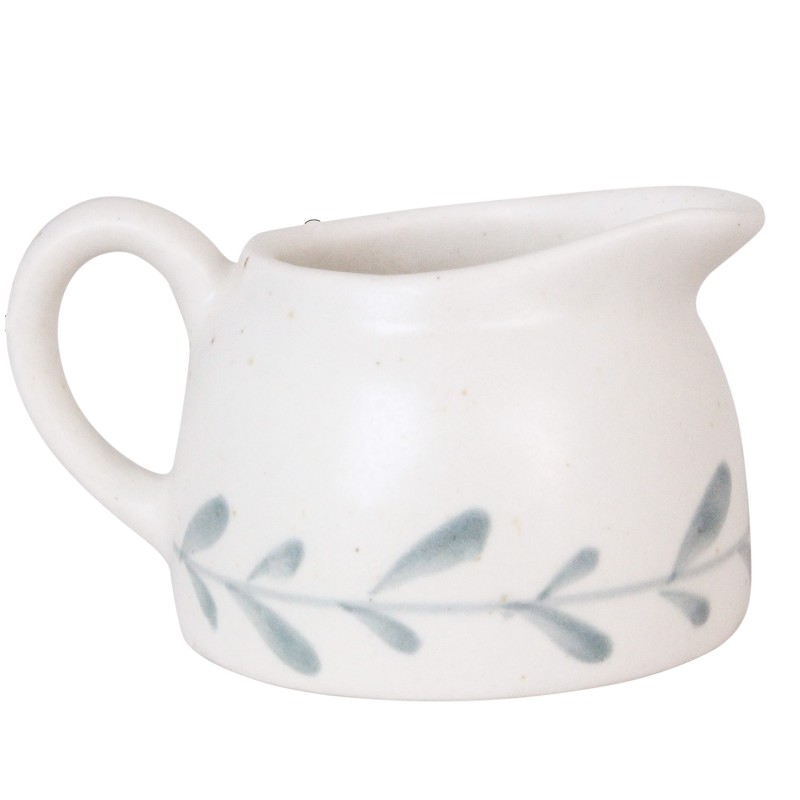 Dzbanek ceramiczny na śmietankę lub sos 9x12,5 cm biały z zielonym liściem