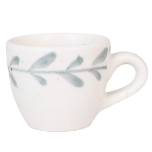 Filiżanka ceramiczna do espresso 60 ml biało-zielona z liściem ręcznie malowana