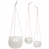 Zestaw wiszących doniczek białych metalowych 3 szt. okrągłe bez odpływu