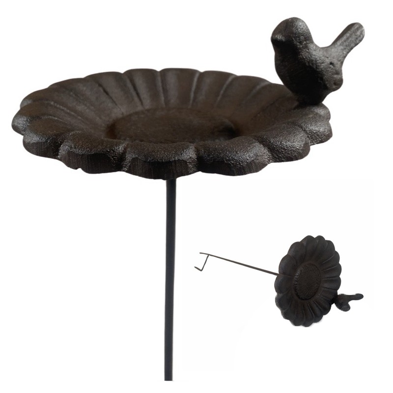 Poidełko żeliwne dla ptaków do wbicia w ziemię ⌀15 cm z figurką
