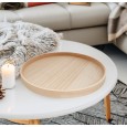 Okrągła drewniana taca – Naturalna i elegancka dekoracja do wnętrz salonu