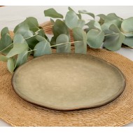 Talerz obiadowy ceramiczny 28 cm brązowo-zielony z połyskiem