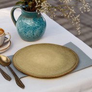 Talerz deserowy ceramiczny brązowo-zielony 20,5 cm połysk