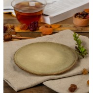 Talerz deserowy ceramiczny brązowo-zielony 20,5 cm połysk