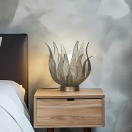 Złota lampa stołowa dekoracyjna 35 cm – metalowa lampa w kształcie kwiatu E27