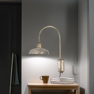 Kinkiet metalowy ze złotym ramieniem i brązowym kloszem – 47 cm, kabel z włącznikiem, E27