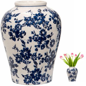 Wazon ceramiczny biały z niebieskim wzorem 22 cm – dekoracyjny wazon w stylu klasycznym