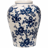 Wazon ceramiczny biały z niebieskim wzorem 22 cm – dekoracyjny wazon w stylu klasycznym