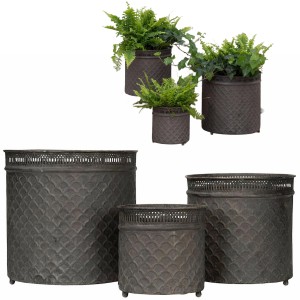 Doniczki metalowe loft komplet 3 szt. osłonki ciemnoszare bez odpływu